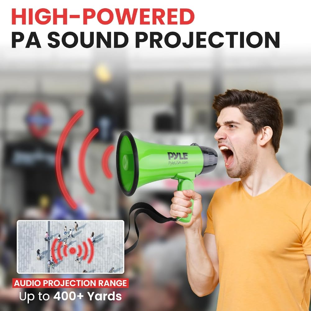 GK SOUND 1 PMP22GR megafono Verde 20 Watt Max Fino a 350 Metri con Sirena incorporata per Uso Interno ed Esterno, 1 Pezzo