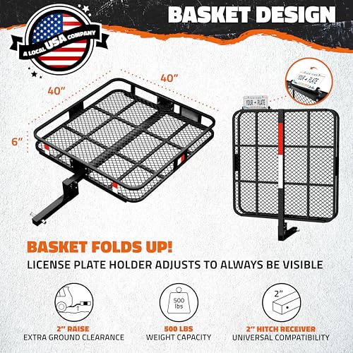 Image of Mockins 40 inchx40 inchx6 inch Extra Deep Square Trailer Hitch Cargo Carrier w /Plate Bracket | 500 Lbs Cap Heavy-Duty Cargo Hitch Carrier for Generators, Appliances, Coolers | Luggage Rack for SUV, Car & Truck