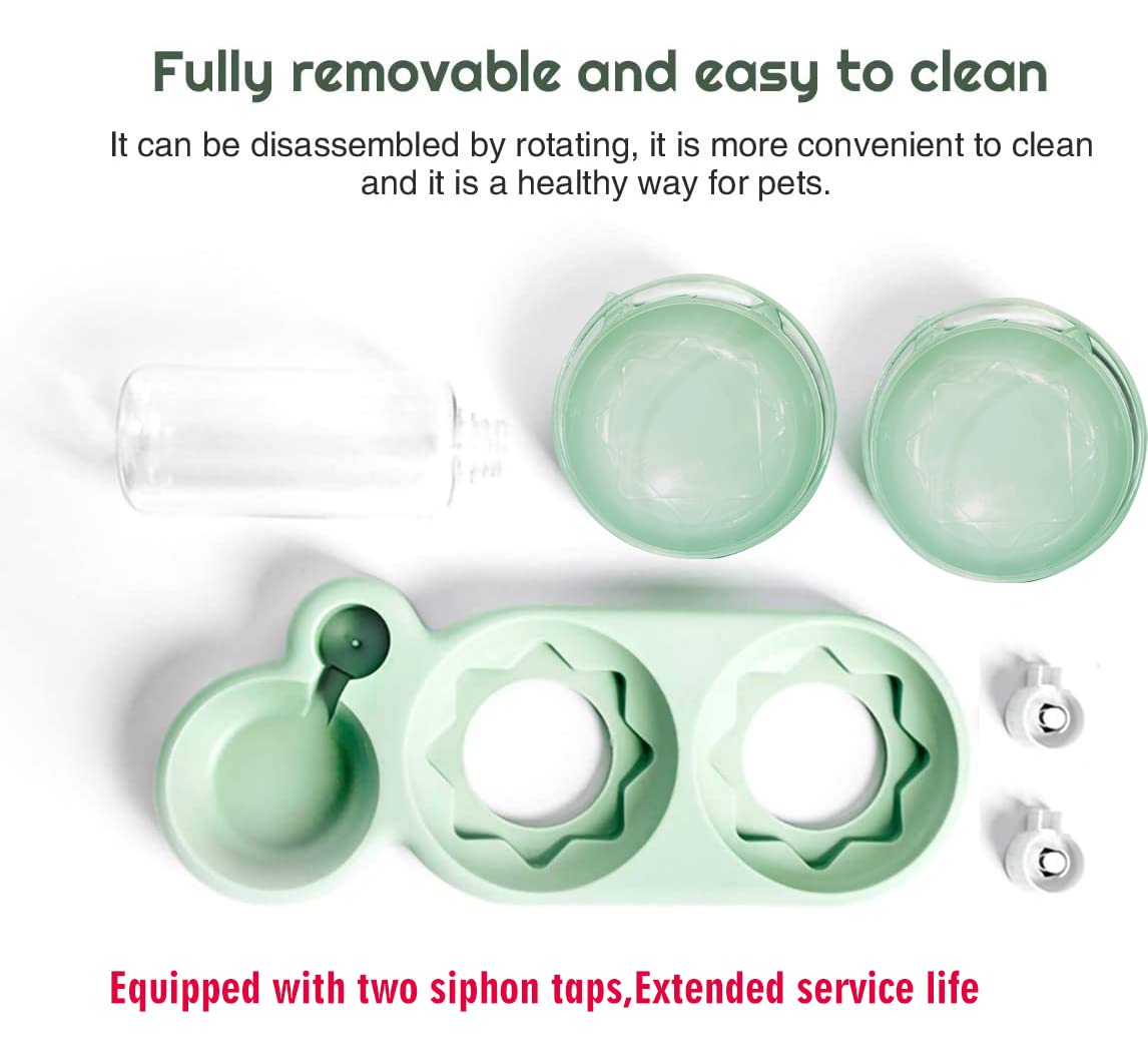 auvstar Double Gamelle Chat Surélevée,Inclinable à 15° Bol pour Chat Anti-Vomissements Bol pour Animaux de Compagnie 3-en-1 à Stockage d'eau Automatique,Disponible pour Les Chats et Les Chiots (Vert)