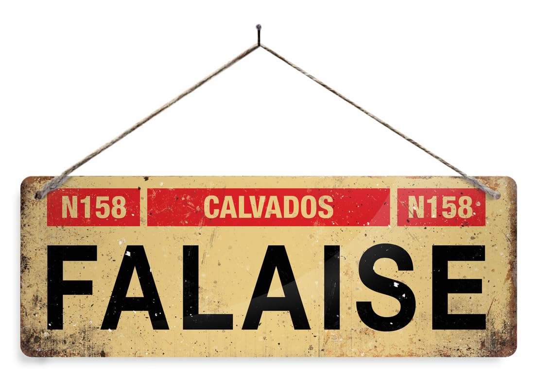 WW2 Locations FALAISE. XL metal sign with 4 corner holes. Vintage war crown office door Allied