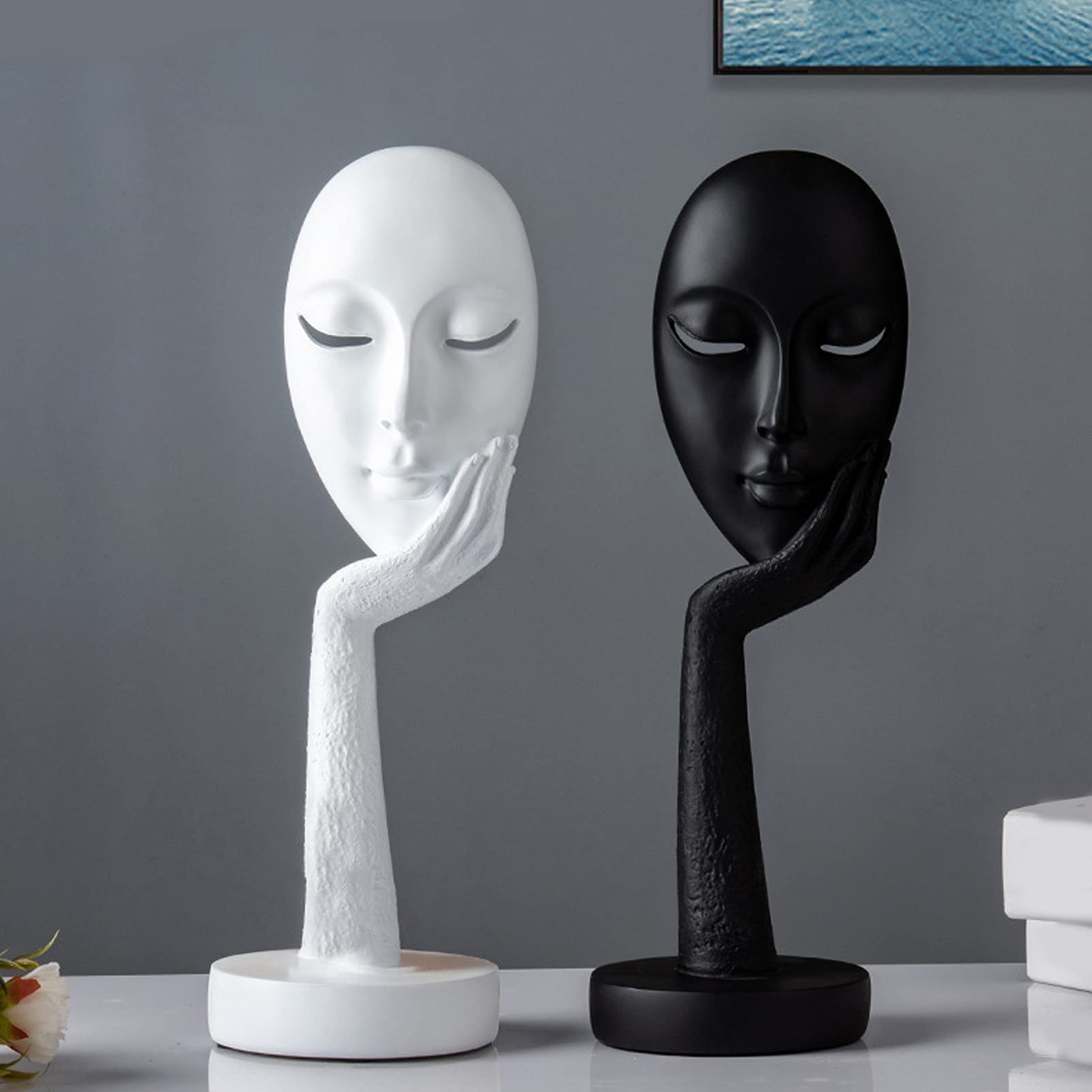 Escultura de joyas de resina, diseño de máscara nórdica, arte abstracto, joyas creativas, decoración de la casa, oficina, escultura, regalo (negro)