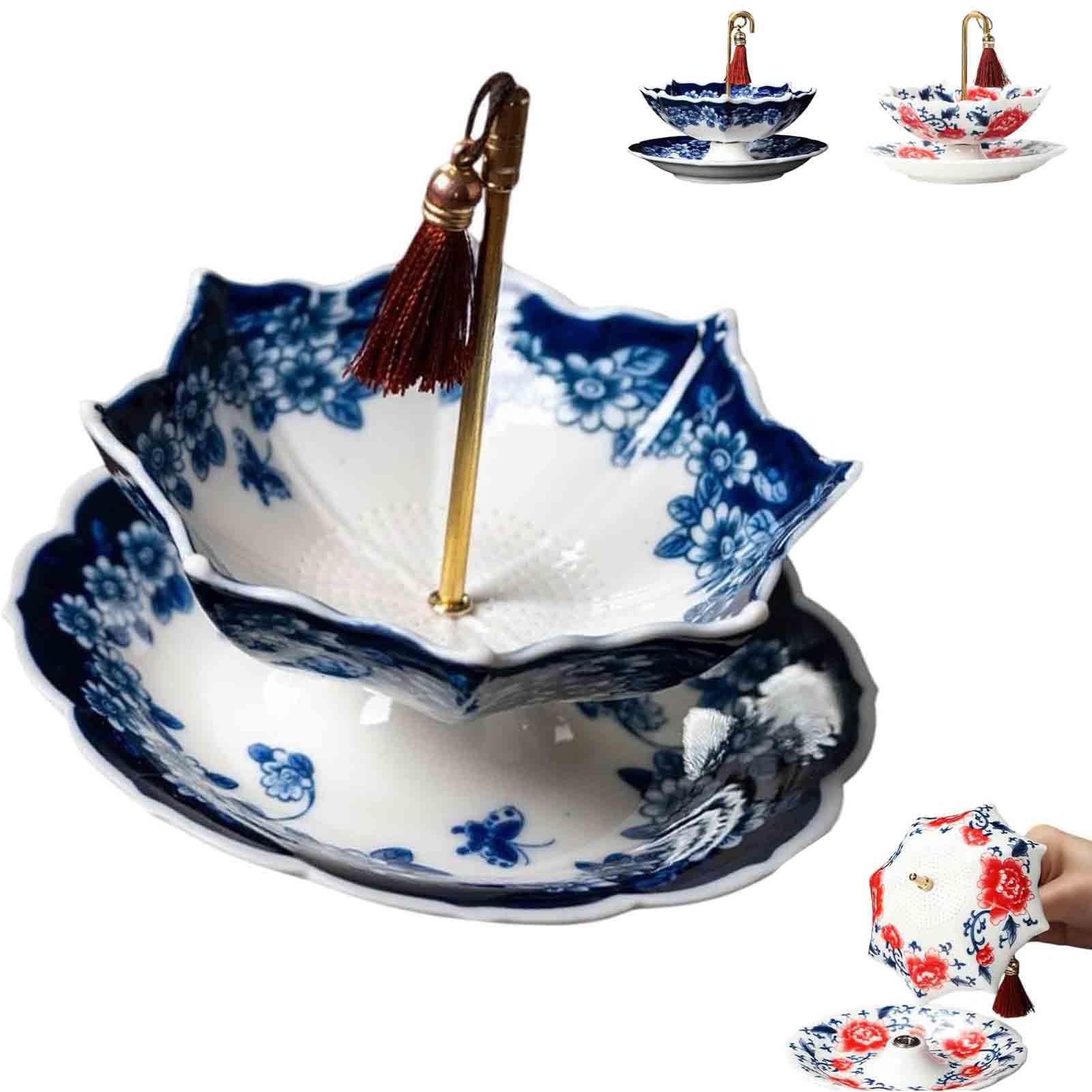 Colador de té, accesorios de té, porcelana azul y blanca, colador para prevención de fugas, infusor creativo de paraguas, filtro de hojas sueltas con diseño giratorio para preparar café