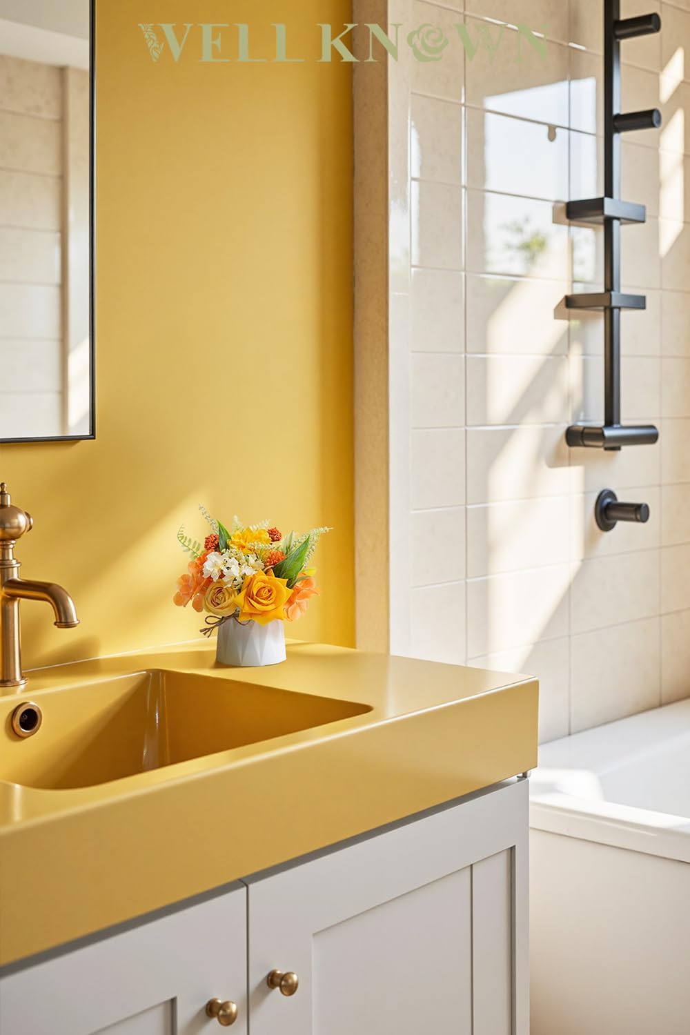 WELL KNOWN Small Fake Flowers in Plastic Vase 7" Centerpieces Coffee Table Decor, Silk Flower Arrangements for Home Decor Indoor Artificial Flower Bouquet for Dining Room Kitchen Wedding Yellow Orange - Image 8