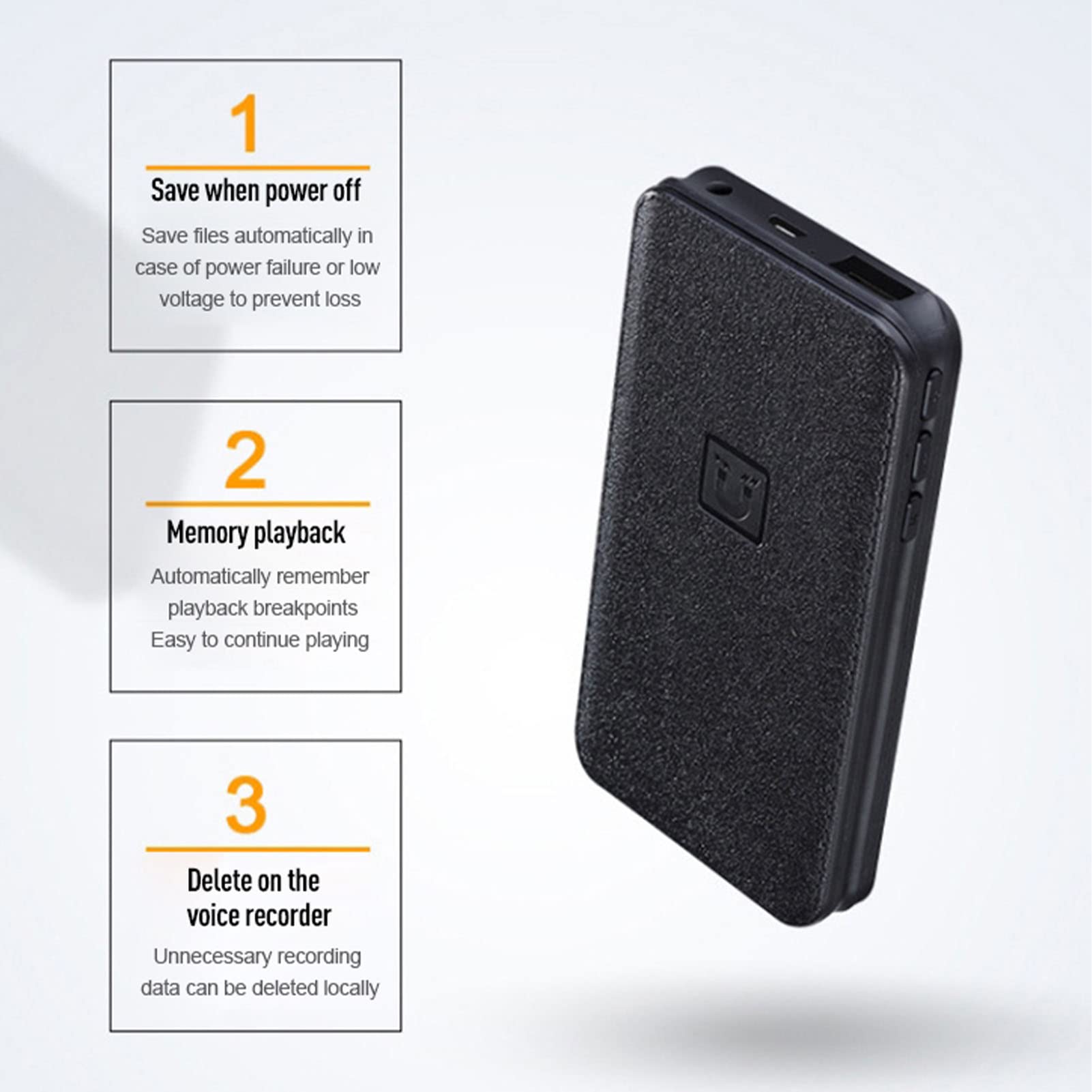 Grabadora de Voz Digital, Grabadora Activada por Voz con Reducción de Ruido Magnético, Mini Grabadora Power Bank, Dispositivo de Grabación de Audio con Reproductor de MP3 para Conf (Inglés Neutro,