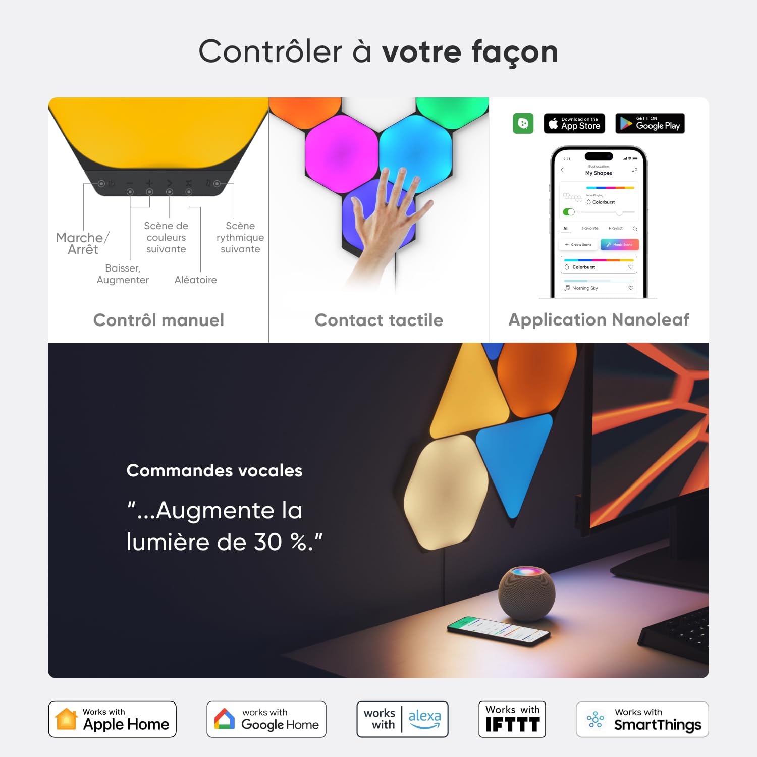 Nanoleaf Shapes Black Hexagon Kit de Démarrage, 9 Panneaux LED | Lampe Murale Modulaire Wi-Fi, 16M Couleurs, Sync Musique et Écran, Compatible Alexa Google Apple, Déco Gaming