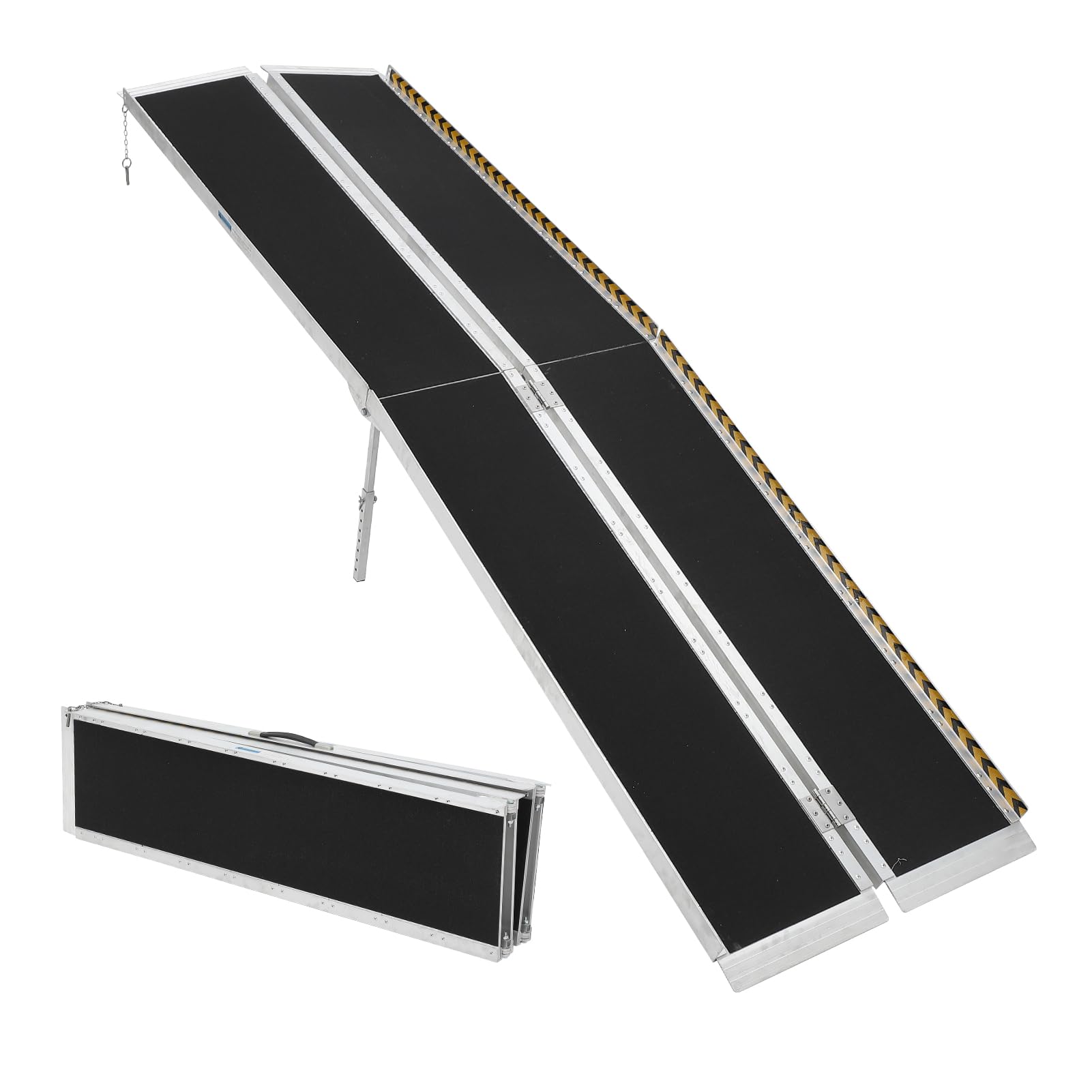 Rampa de aluminio para silla de ruedas con superficie de papel de lija, 2 bisagras de acero inoxidable, mango y tiras de goma, rampa de movilidad plegable portátil, rampa de umbral antideslizante