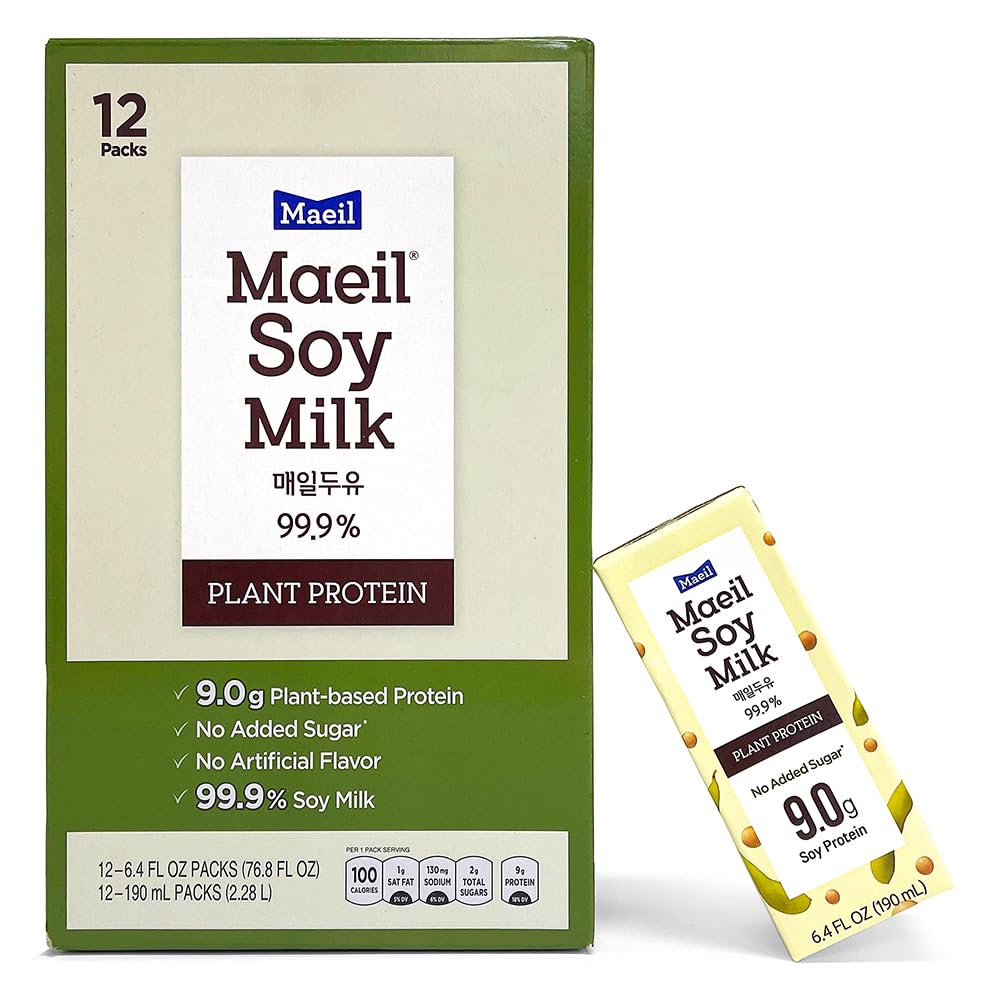 Soy Milk Maeil Soymilk 99.9% Unsweetened 190ml x 12 Pack – High Protein
