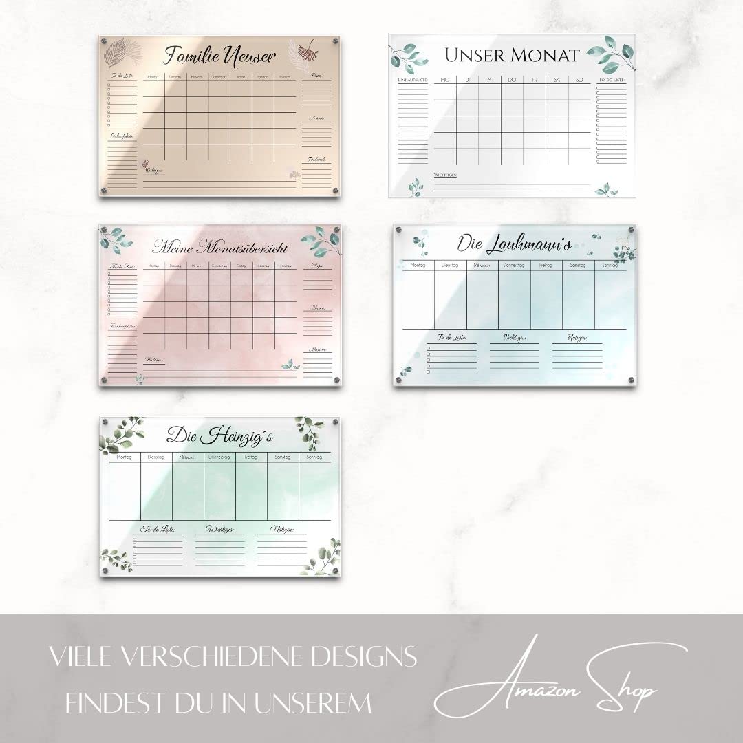 Acrylglas Wandkalender abwaschbar - Wochenplan personalisiert mit eigenen Namen - Geschenkidee Frauen Mama - Familienplaner beschriftbar - Familienplanung - ca. 60x40 cm