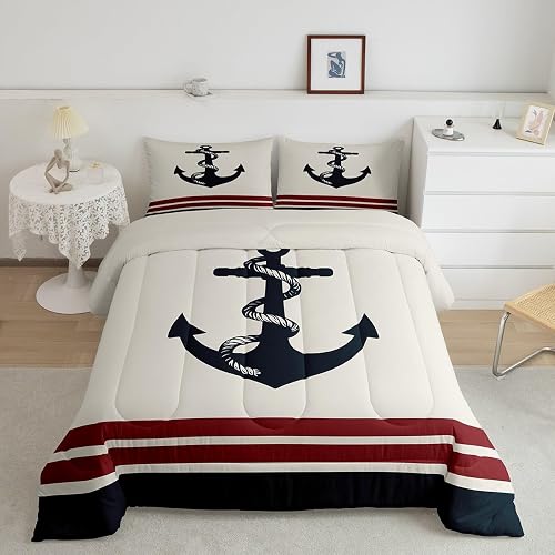 Feelyou Anchor Decor Comforter Set King Size Nautical Themed