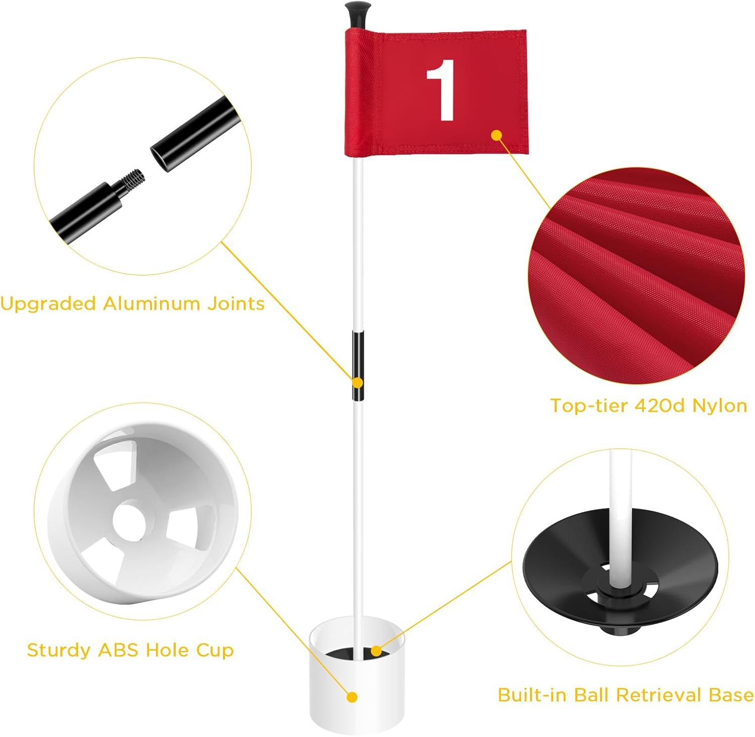 KINGTOP Portable Golf Hole Cutter and 3ft Golf Flagstick Bundle – Carbon Steel Blade for Easy Digging, 2-Section Ball Retrieving Flagstick for Backyard Practice Putting Green