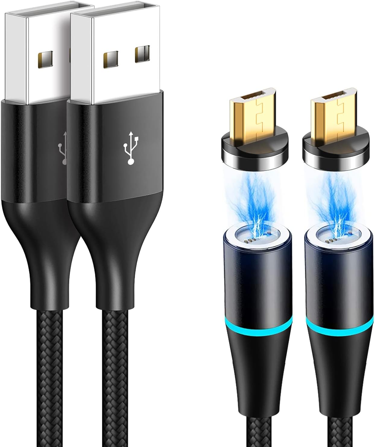 Magnetic Micro USB Cable, [2Pack 2M] Nylon Braided Magnet Android Charger Fast USB Charging Cable for Samsung Galaxy S7/S6/J3/J5/J7, Huawei, Redmi, HTC, LG, Kindle,PS4