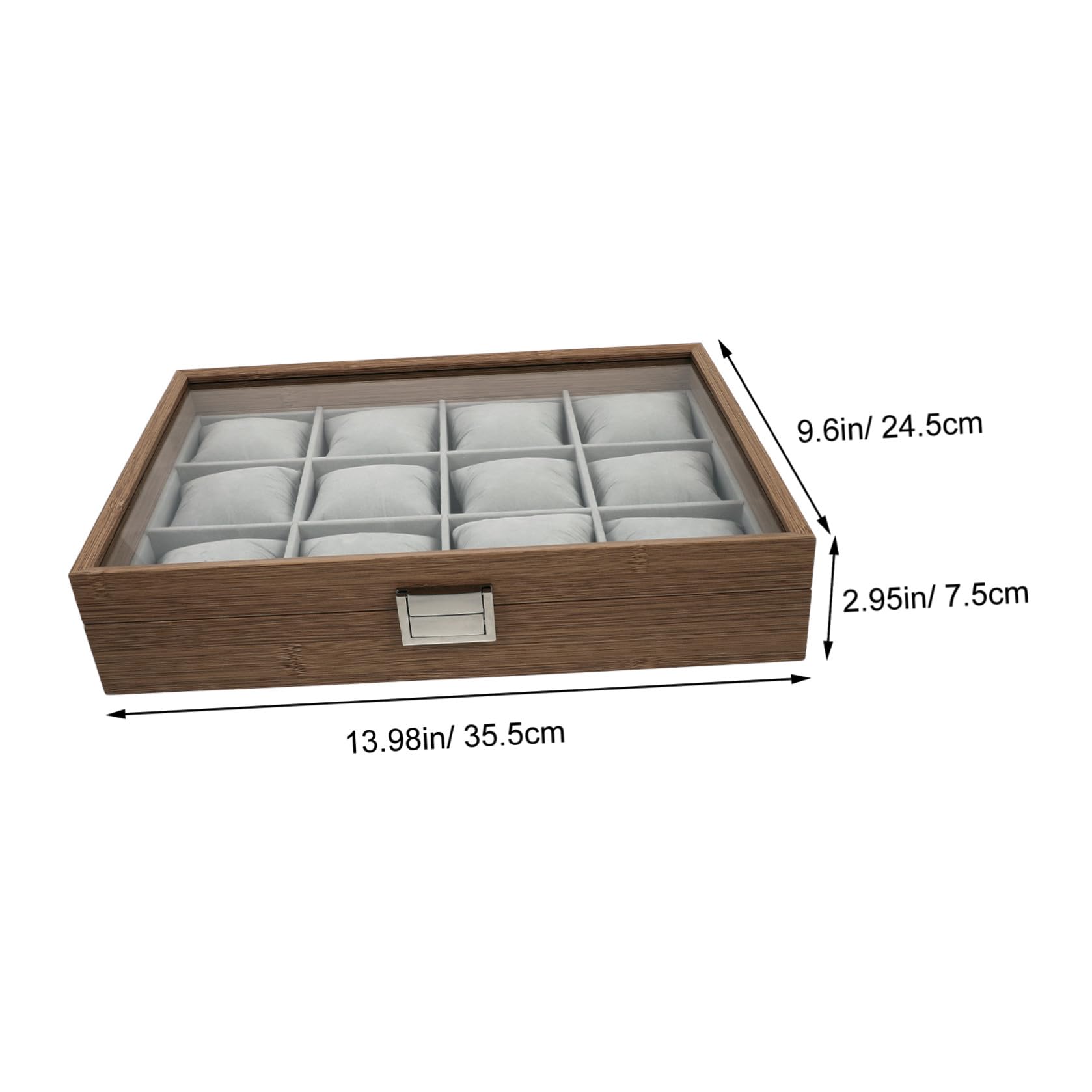 POPETPOP Vassoio Espositore in Legno con 12 Scomparti per Orologi e Braccialetti, Cuscini Morbidi Rimovibili, Organizer Elegante per Uso Personale e Decorazione Casa