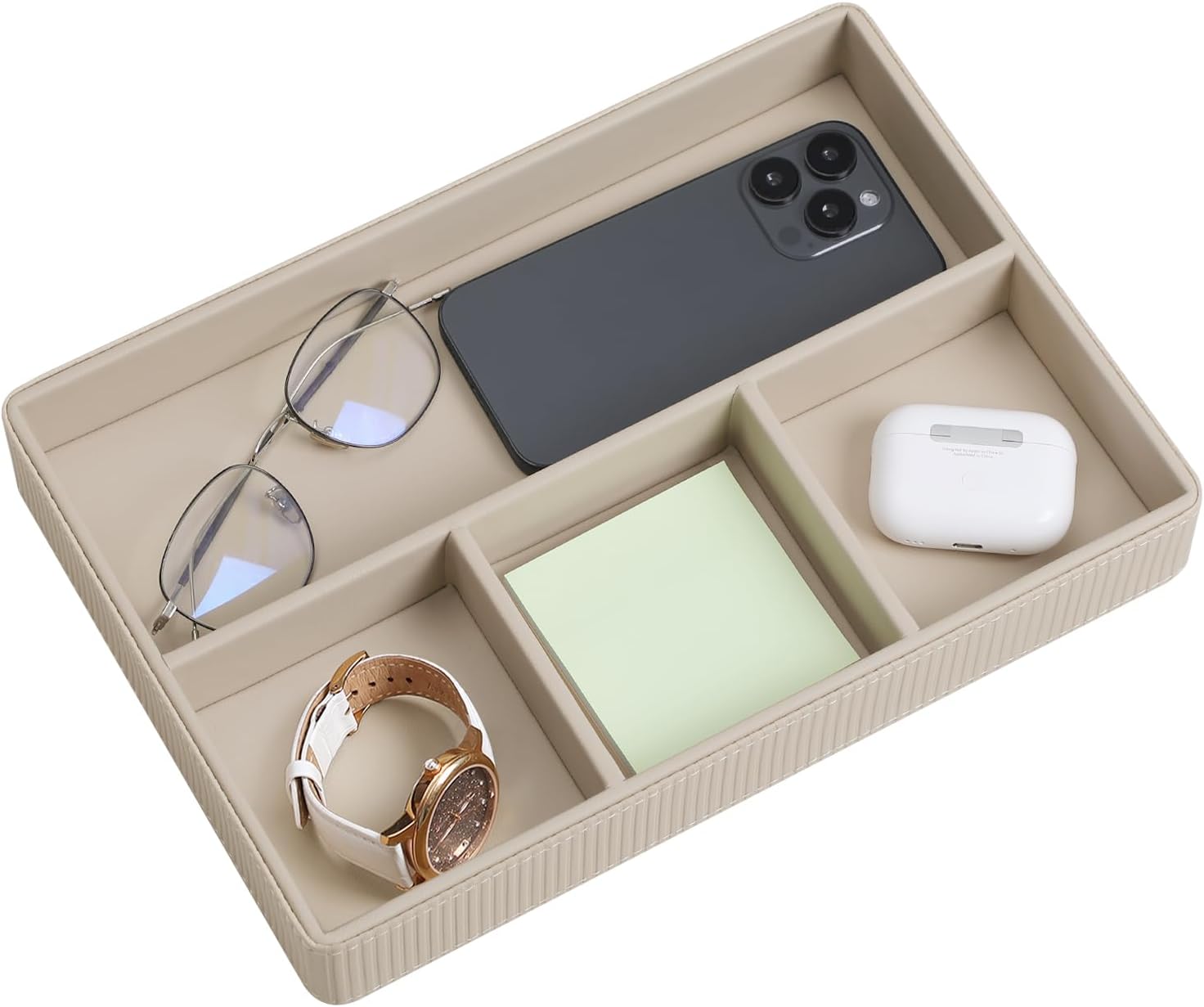 Nightstand Drawer Organizer Women Men with 4 Compartments (Beige)