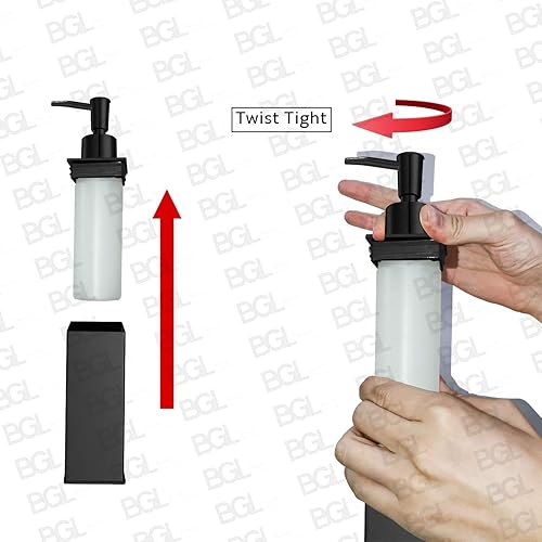 Miniatura 5 de BGL Dispensador de jabón de acero inoxidable 304 para montaje en pared, dispensador de líquido y jabón para cocina y baño (negro, cuadrado)