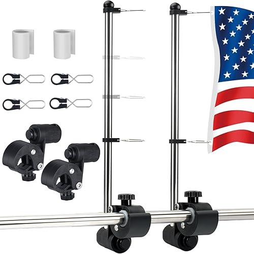 Marinebaby 2 banderas de barco con 2 mástiles de bandera, kit de asta de bandera de barco de acero inoxidable 316 para montaje en riel (78 pulgadas