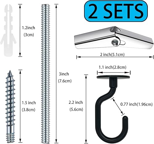 Miniatura 7 de Evsteluo Ganchos de techo grandes resistentes con accesorios para colgar plantas, instalación de techo, fijación de pared con cavidades (2 juegos