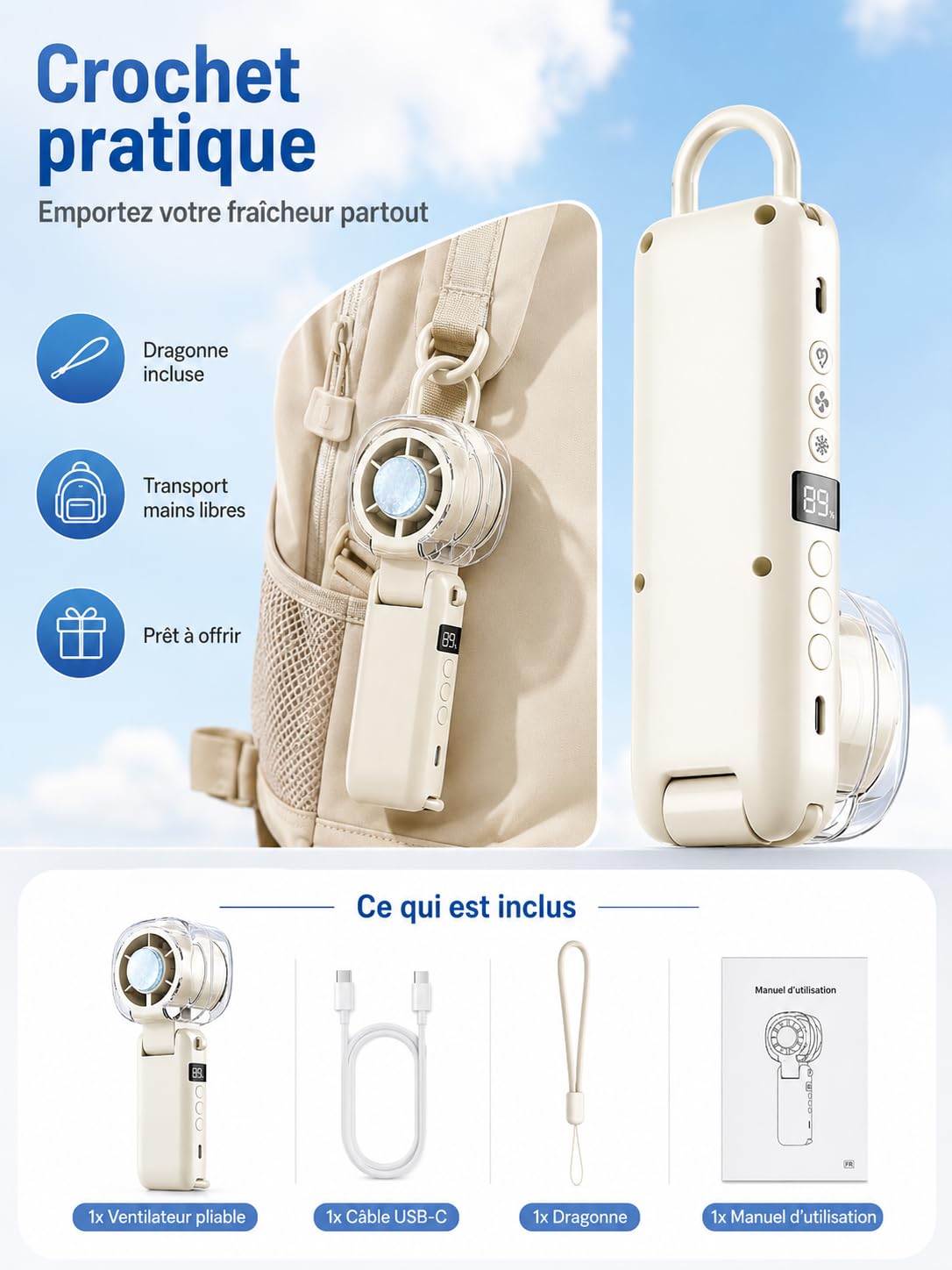 Générique Ventilateur brumisateur portable rechargeable (Mixte)