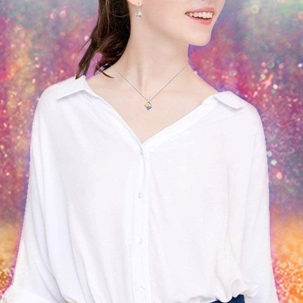 Uloveido Girl's Square Cube Authentic Austrian Crystal Hook Earrings and Rainbow Necklace Sets for Women - 925 Sterling Silver Wedding Engagement Jewelry Sets Box Packing Y418 - Image 2