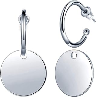Women's Stainless Steel Earrings Fashion Earrings Circle Metal Disc Cutout Earrings with Charm Geometric Round Ear Jewelry, stainless steel