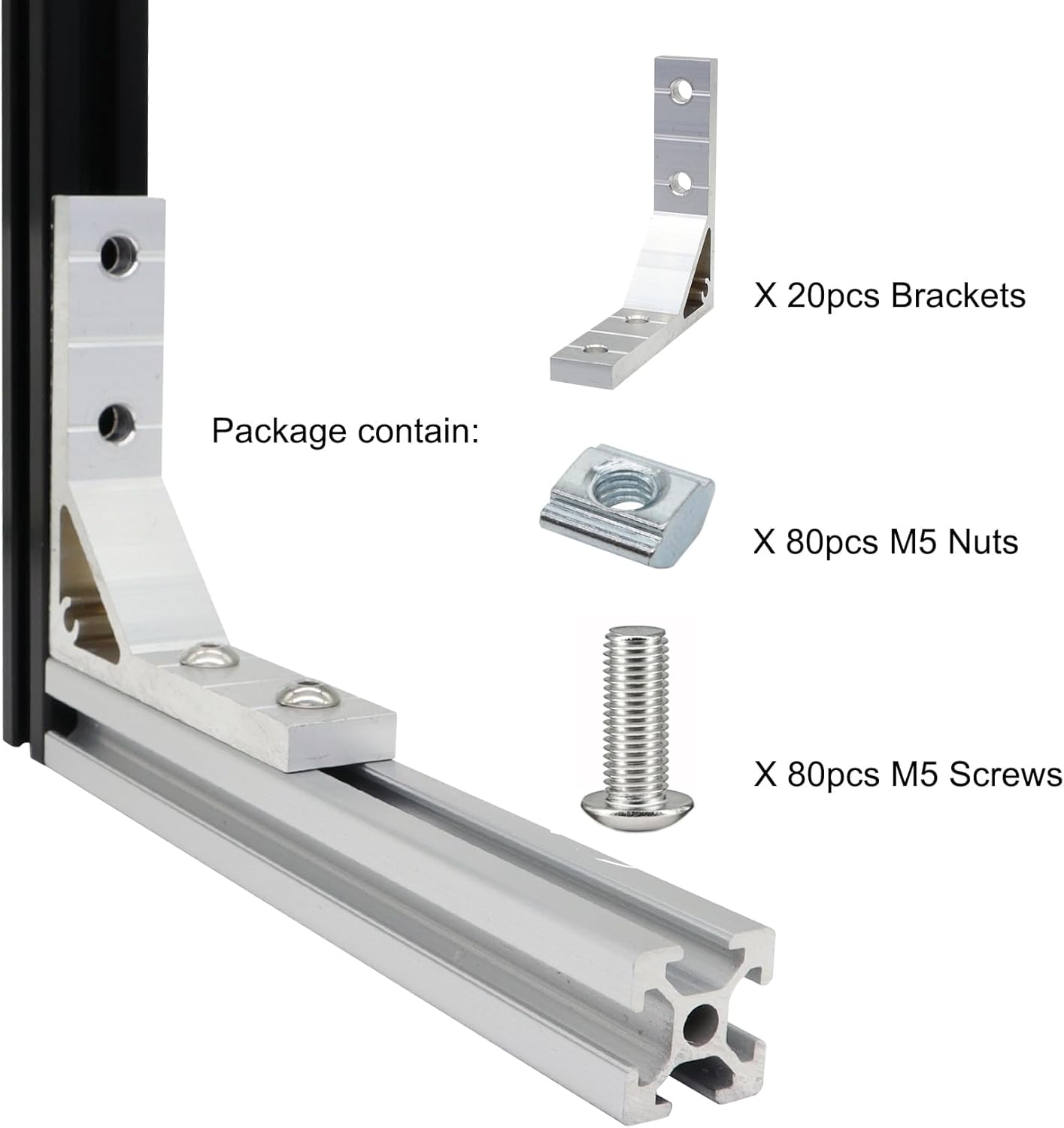 20 Set 78x78mm 2020 Aluminum Extrusion T Slot Corner Bracket 20 Series Extruded Hardware 90 Degree Right Angle Connector with M5 Bolts Nuts for 20/20 80 20 2040 T V Slot Aluminum Profile