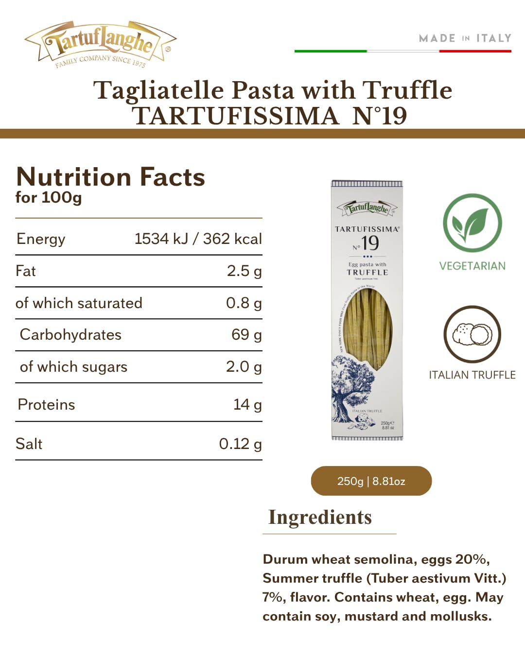 TartufLanghe Tagliatelle Pasta with Black Truffle – Authentic Imported Italian Wide Egg Noodles, Egg Pasta for Truffle Dishes, Gourmet Specialty from Italy, Tartufissima N°19-8.81 oz (Pack of 4)