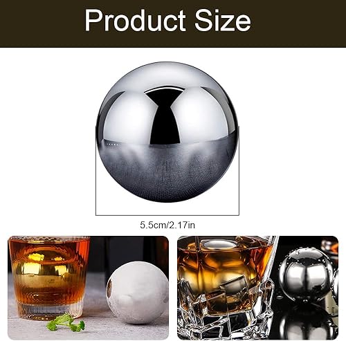 Miniatura 2 de Piedras de whisky, 2 piezas de cubitos de hielo de metal reutilizables, bolas de whisky redondas de acero inoxidable, bolas de whisky esféricas,