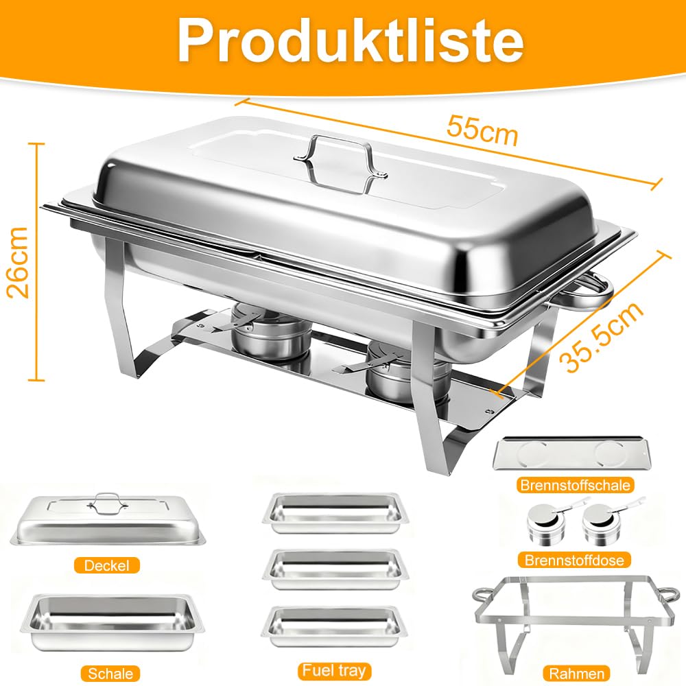 OHMG Riscaldatore piatto, Chafing Dish o fornello in acciaio inox alimentare per credenza/bagno mariano professionale/mantenimento caldo/catering/hotel/ristorante - acciaio inossidabile (3P-2