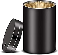 Stainless Steel Toothpick Holder Dispenser with 500 Bamboo Toothpicks - Black Kitchen Dispenser for Home, Bar, Restaurant