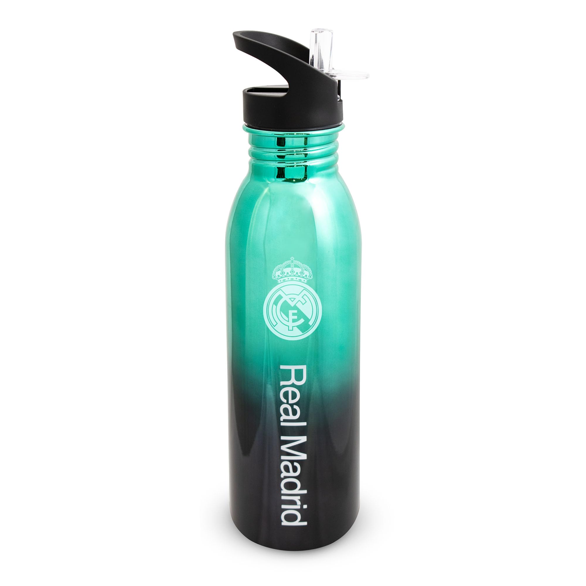 Hy-Pro Officially Licensed Real Madrid CF UV Waterbottle - 700ml, Metallic, Stainless Steel, Integrated Folding Straw, Leakproof, Lightweight, Great Football Gift Idea