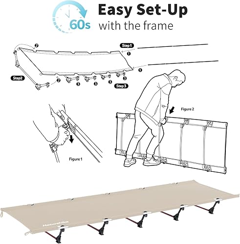 Miniatura 7 de Naturehike Catre de camping ultraligero, catre plegable fácil de montar, cama de camping compacta y portátil para camping, montañismo y senderismo,
