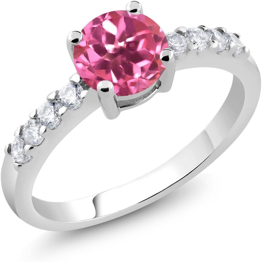 Gem Stone King Pink Mystic Topaz Engagement Anniversary Promise Ring For Women (1.74 Cttw, Gemstone November Birthstone, Round 6MM)
