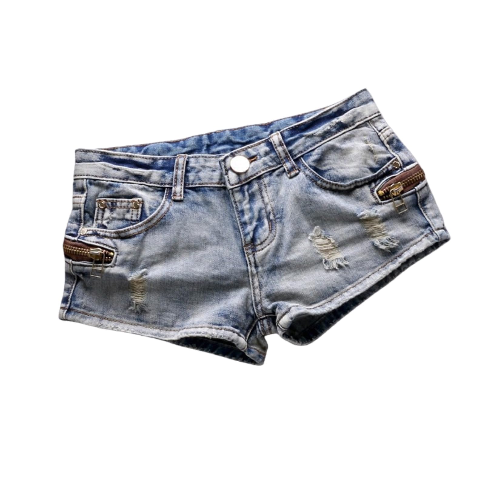 Shorts femmes été pour look de plage branché en jean bleu rétro délavé taille basse