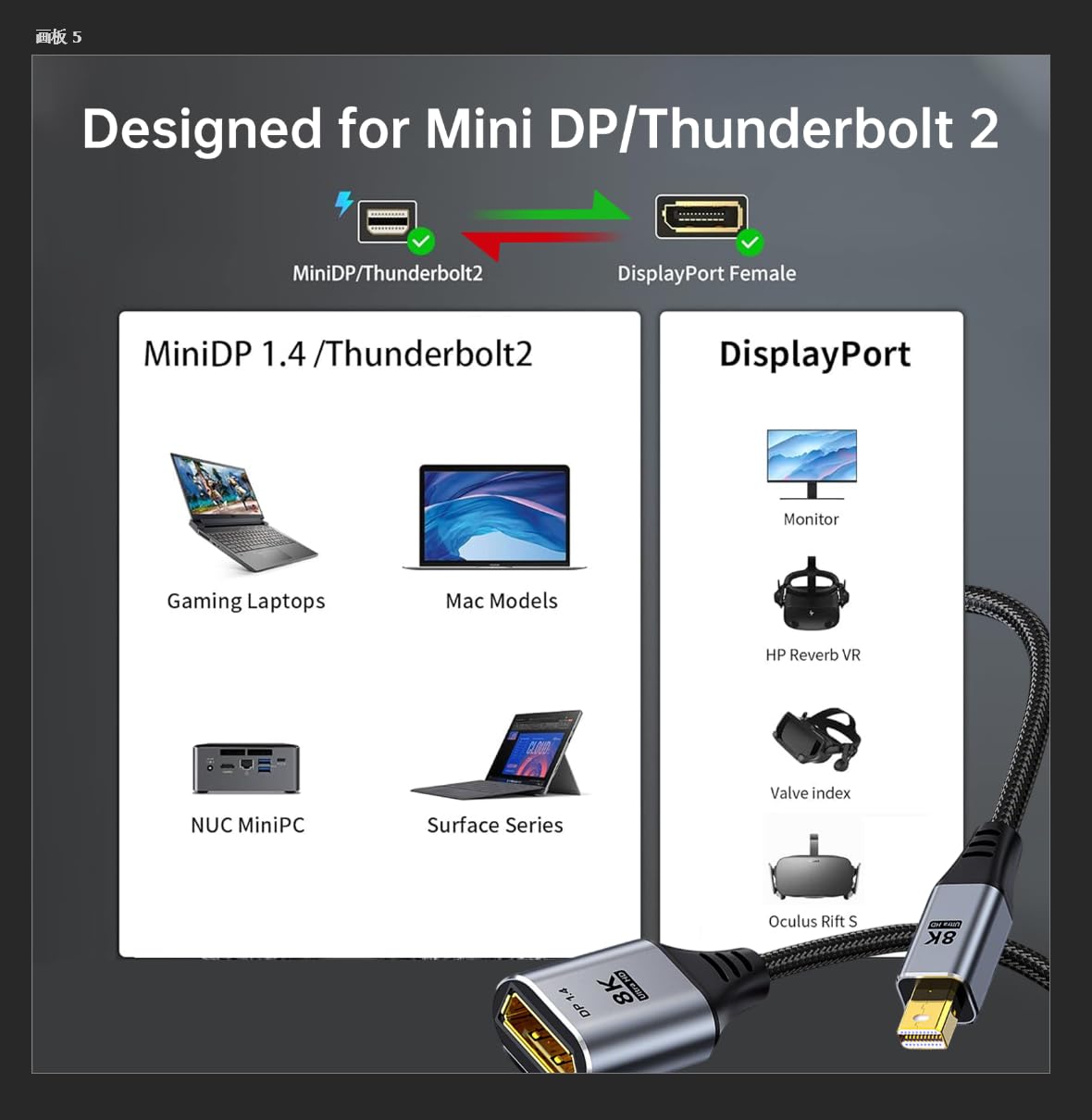 Lot de 2 adaptateurs Mini DisplayPort 8K vers DisplayPort 1.4 – mâle vers femelle, 32,4 Gbit/s 8K @ 60 Hz bidirectionnel Mini DP vers DP pour ordinateur portable de jeu, MacBook, iMac, moniteur