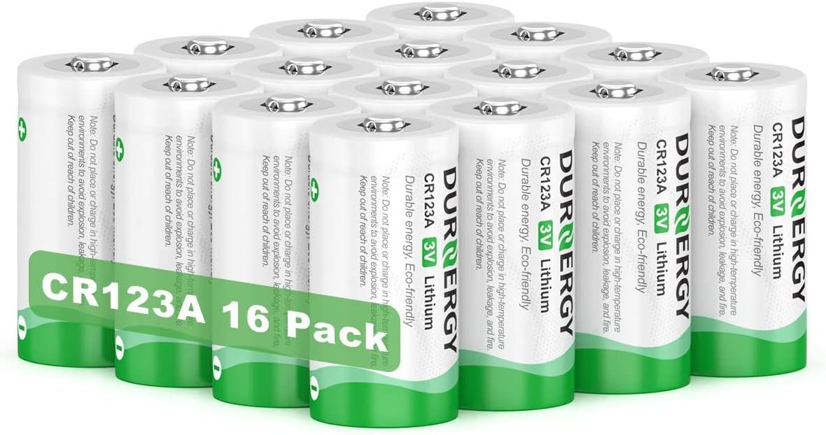 DURNERGY CR123A Lithium Batteries 16 Pack 3 Volt 123A Battery with 10 Year Shelf Life High Power for Flashlights Compatible with CR17335 CR17345