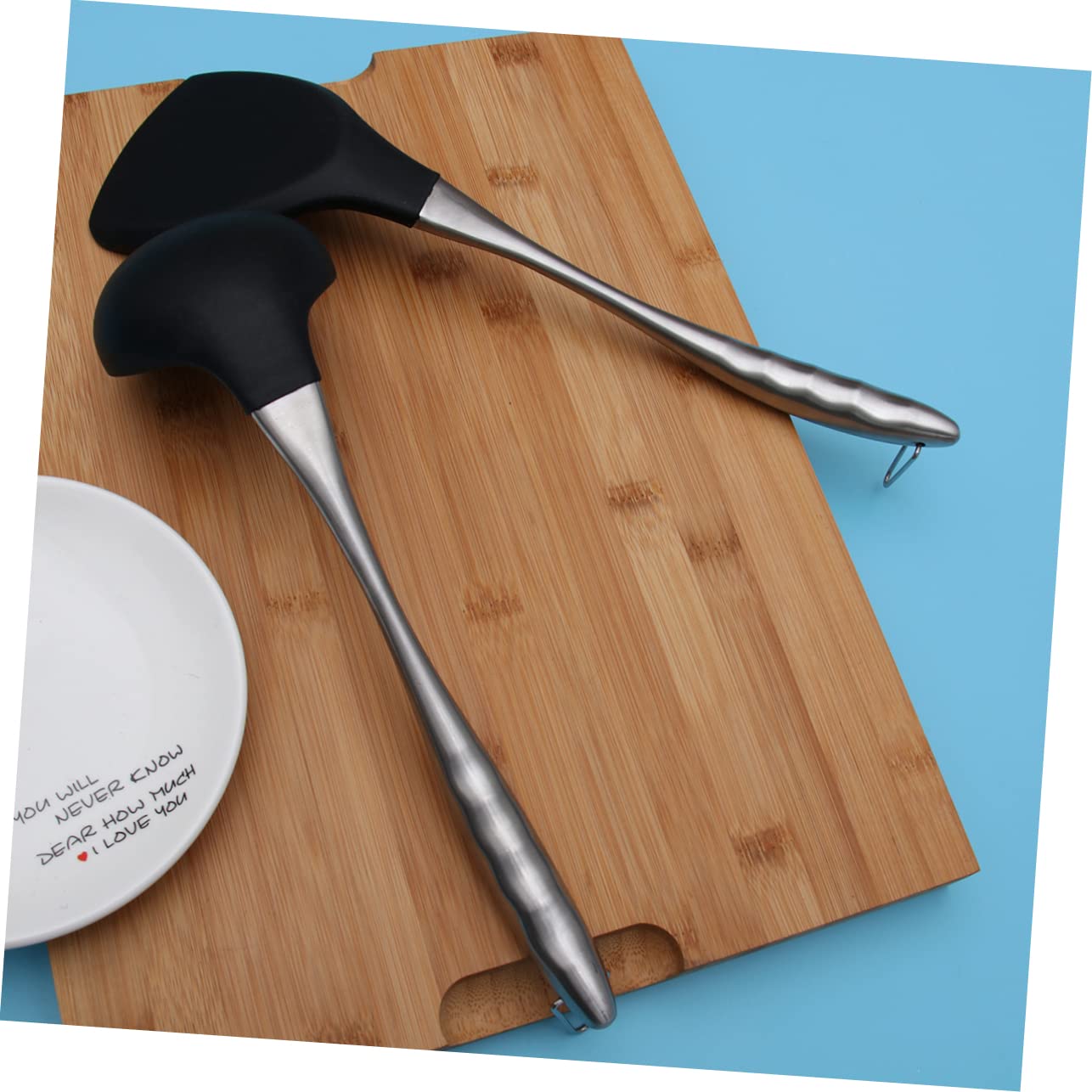 Set 2 Pezzi di Spatola e Cucchiaio Wok in Acciaio Inox