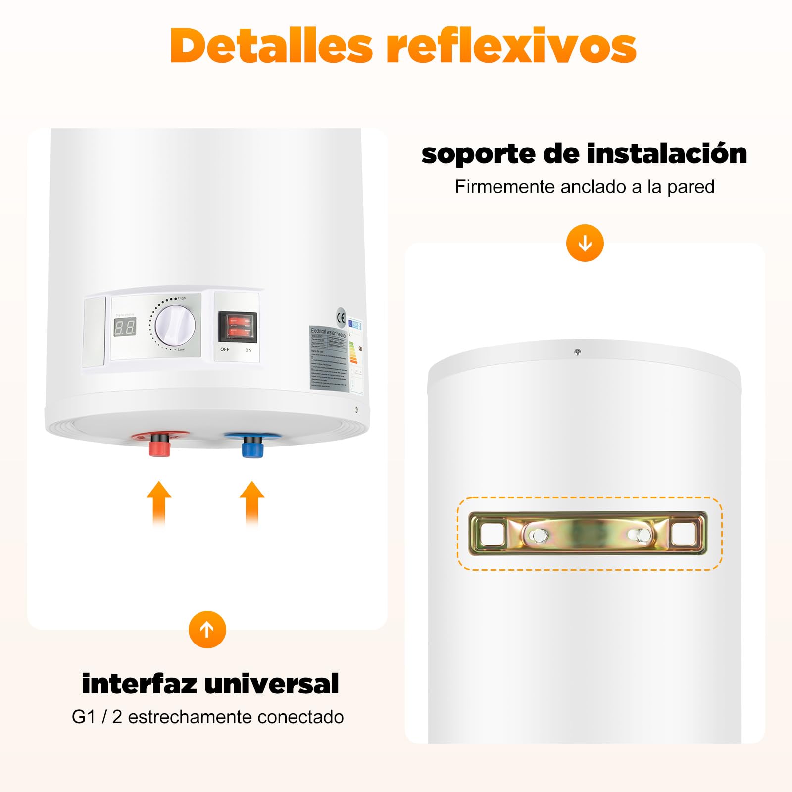 Calentador de agua caliente eléctrico de 80 L, 2000 W, colgante de pared, almacenamiento eléctrico, potencia de calentamiento, calentador de agua, recipiente interior esmaltado, pantalla LED, 220 V