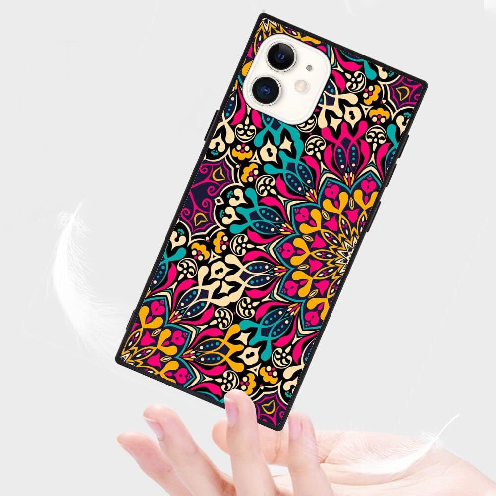 iPhone 11 Square Mobile Phone Case with Mandala Floral TPU Edge Full Body Protection Reinforced Corners iPhone 11 Case