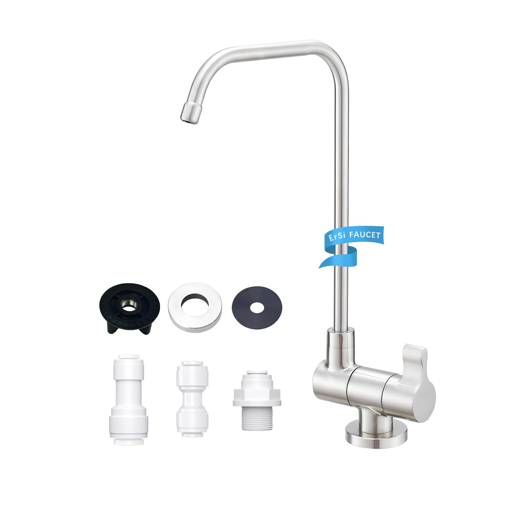 ErSi Reverse Osmosis Drinking Water Faucet, Folding Swivel Faucet for Inward Opening Window Kitchen Sink, Non-Air Gap, Brass + SUS304 Stainless Steel, Brushed Nickel