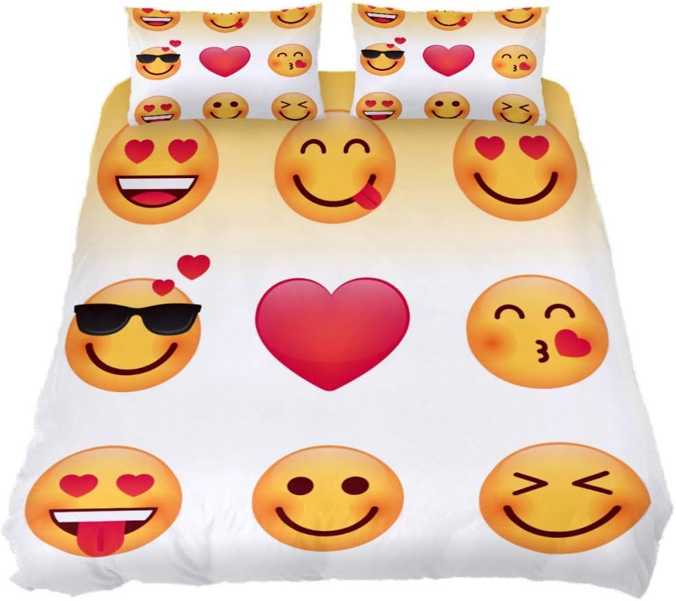 Valentines Day Emoji Duvet Cover 3 Pieces King Size Comforter 102 by 90 inches Bed Set with Two Pillowcases