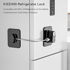 KIZZHISI Fridge Lock (4 Pack),Refrigerator Lock with Keys,for Fridge, Cabinet Locks, Drawers, Dishwasher, Toilet and Child Safety Cabinet Locks, 3M Adhesive No Drilling (Black 4pcs)