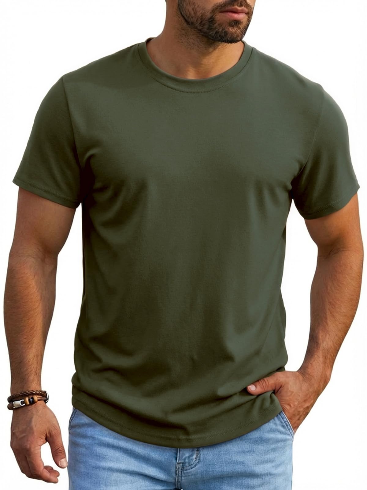 Runcati Herren T-Shirt Rundhals Oberteile Männer Sommer Kurzarm Vintage Tee Tops Basic Einfarbig Lockere Tshirts Sport Freizeit Shirts