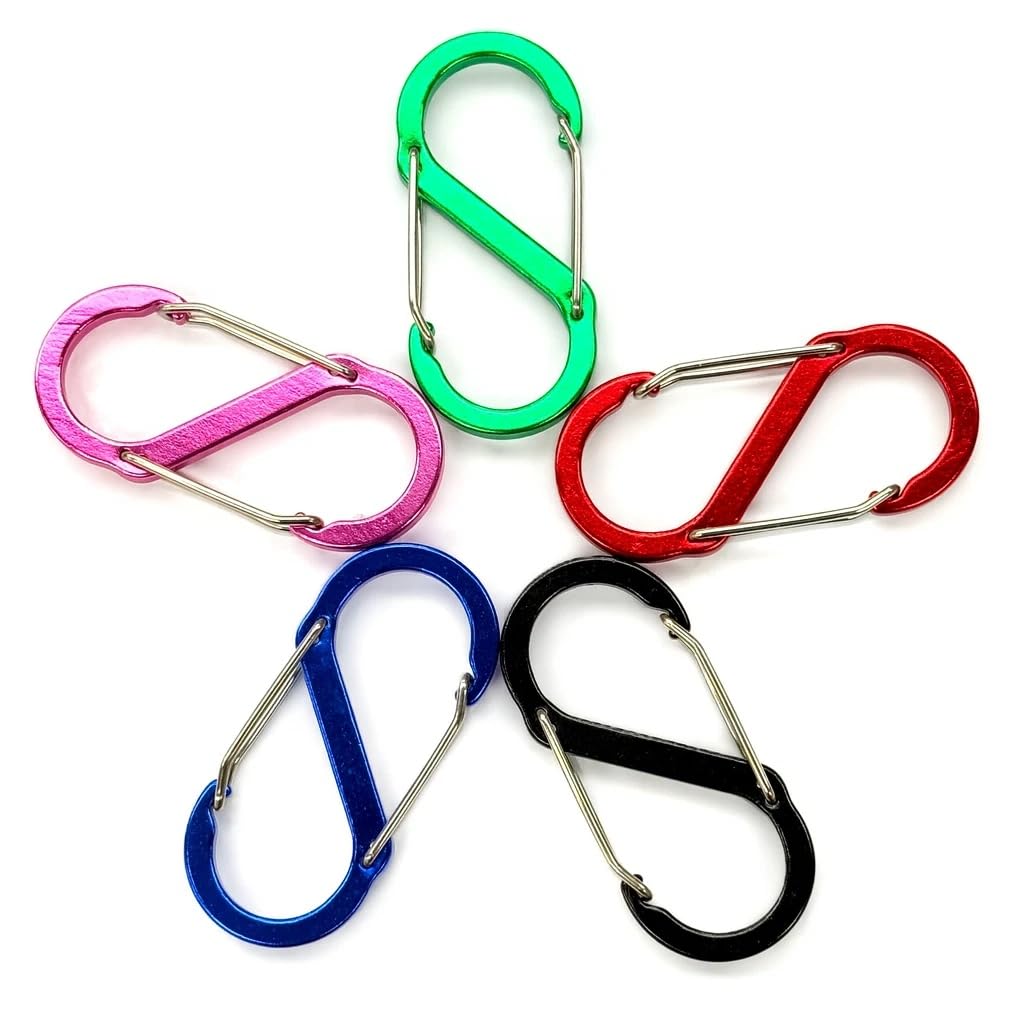 Wise Skies S-Shape Carabiner 60mm – Aluminium Double-Clip Spring Snap Hook for Keys, Bags & Outdoor Gear – Lightweight Dual Gate Karabiner in Multiple Colours & Pack Sizes (Red, 12)