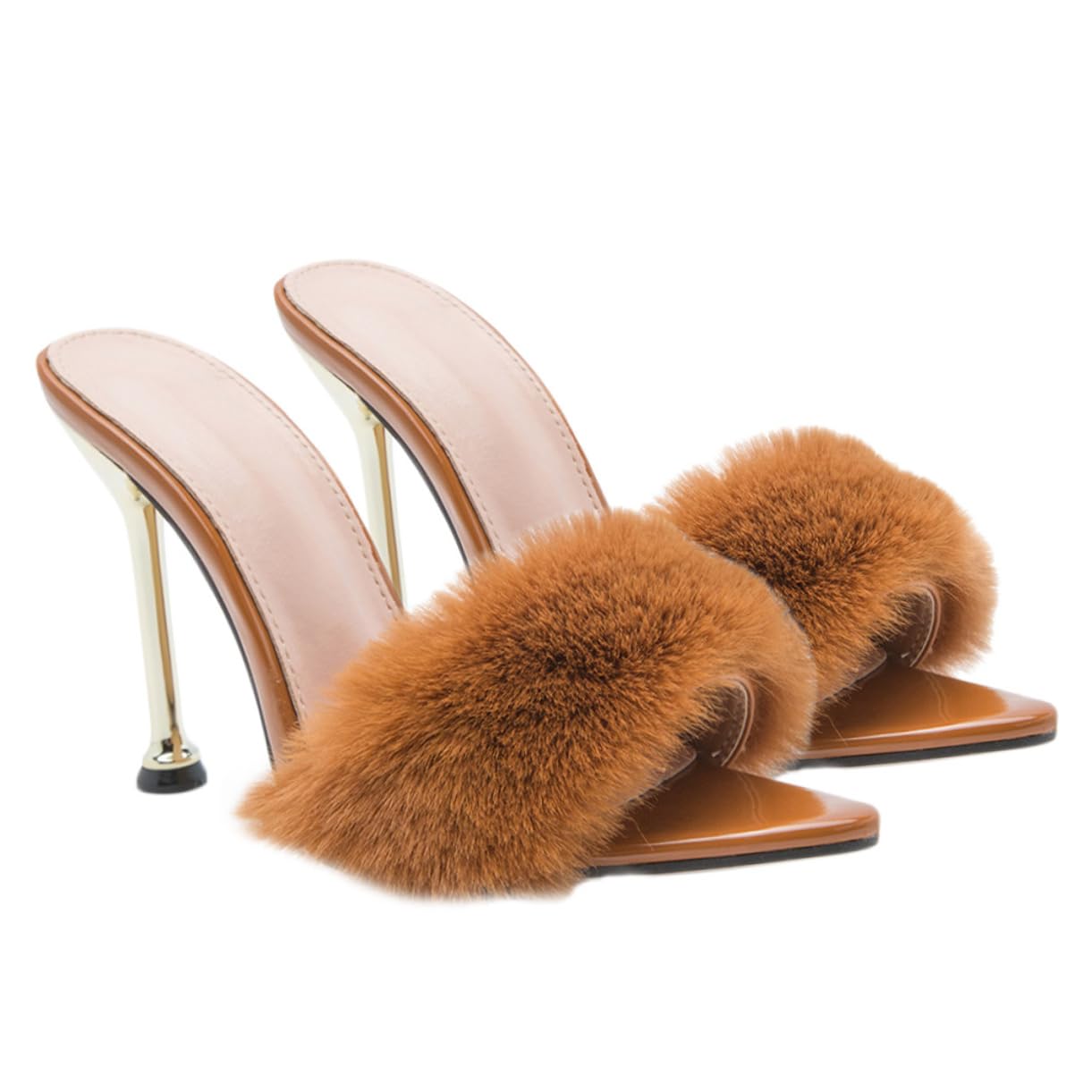 Sandali di Pelliccia con Alto Scarpe Donne Pantofole di Lana Ballo Studentesco Stivali Ciabatte estive Sandalo Estivo da Donna soffice Sandalo Decorativo Vampiro Black