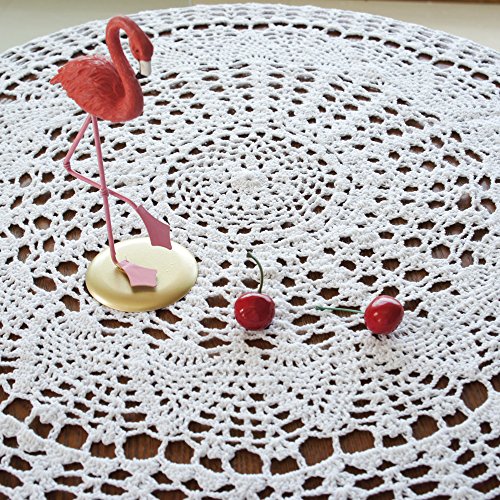 Ustide 31.5Inch White Round Handmade Crochet Sunflower Tablecloth Cotton Lace Table Doilies #TOP2