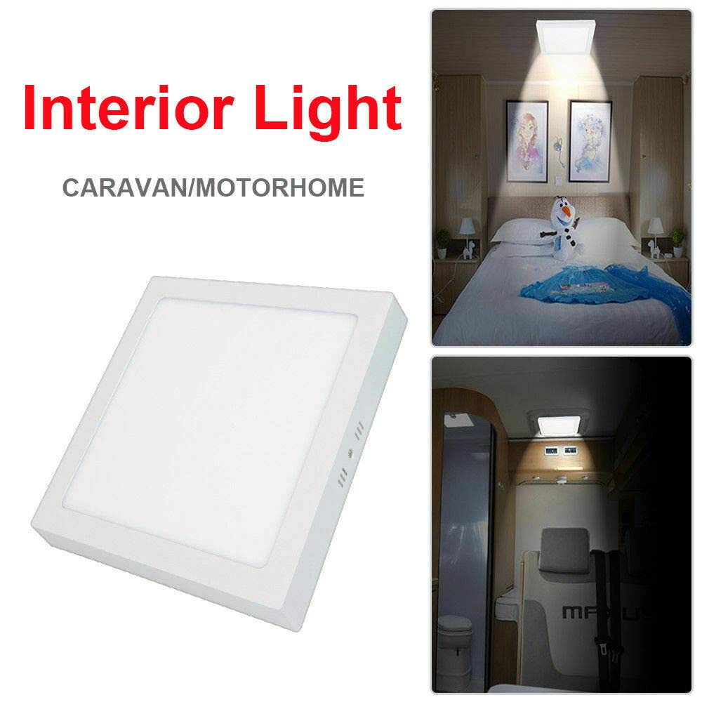 Luz Interior de Techo de Coche, Luz de Techo de 12 V 24 W para Autocaravana Caravana Furgoneta Camión Autobús Barco, 30 * 30 * 4 cm, Color Blanco