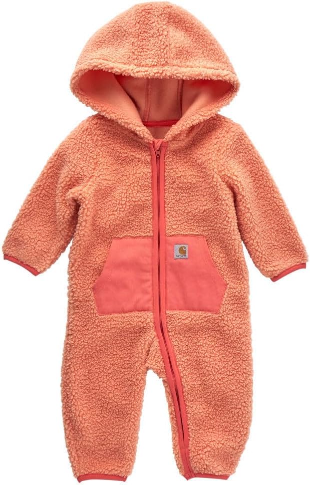 Carhartt Kid's CM9736 Long-Sleeve Sherpa Zip-Front Hooded Coverall - Girls - 3 Months - Peach Amber