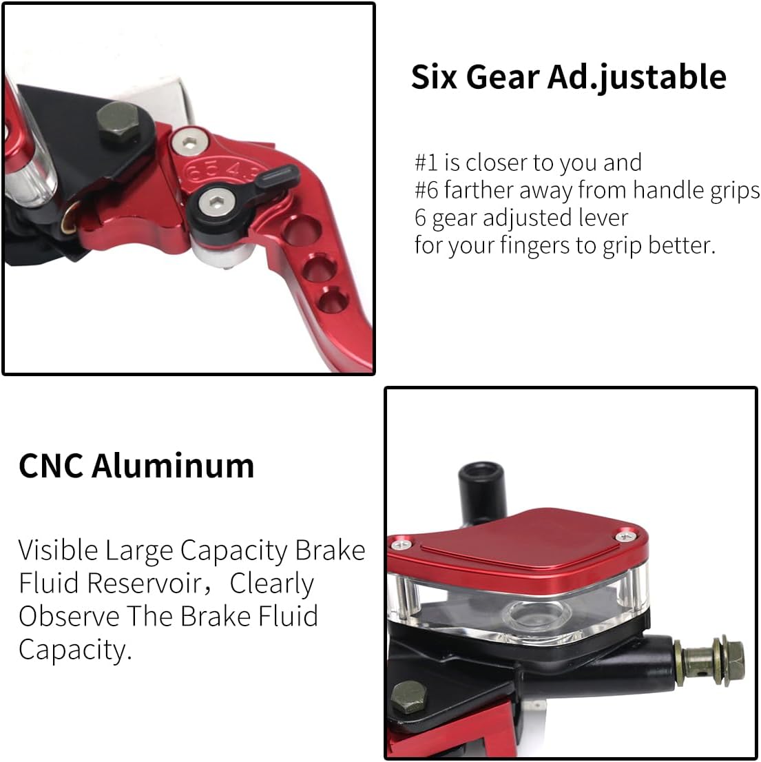 Brake Clutch Lever Hydraulic Master Cylinder Clutch 7/8" 22mm High Capacity Visualable Pump with Warning Switch Mirror Holder for Motorcycle Scooter Motorbike Mped ATV UTV Go Kart (Red)