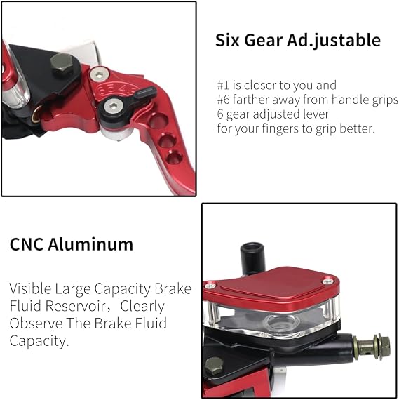Brake Clutch Lever Hydraulic Master Cylinder Clutch 7/8 22mm High Capacity Visualable Pump with Warning Switch Mirror Holder for Motorcycle Scooter Motorbike Mped ATV UTV Go Kart (Red)