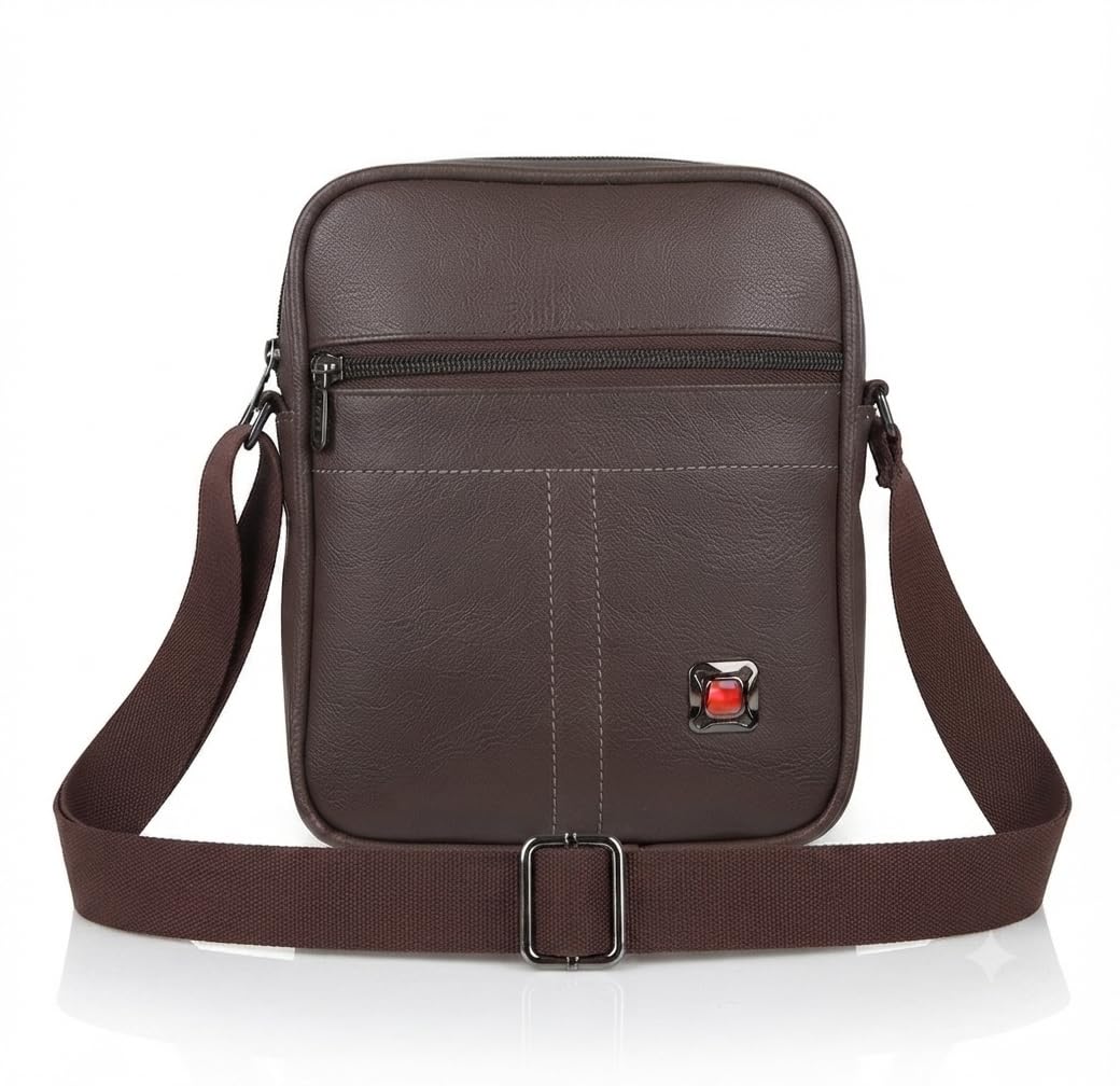 Men's PU Leather Crossbody Shoulder Bag, Brown-picture-27