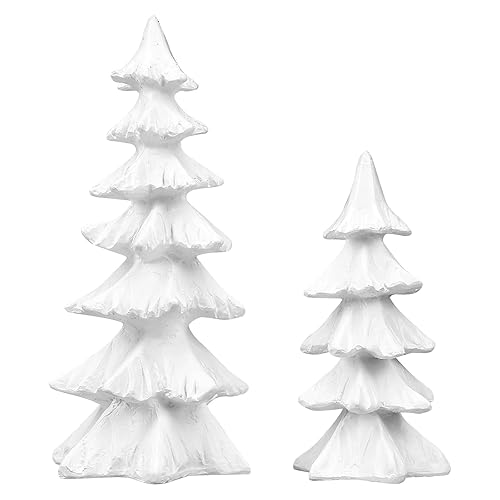 2 Pcs Resin Christmas Tree Figurines White Tabletop Christmas Tree